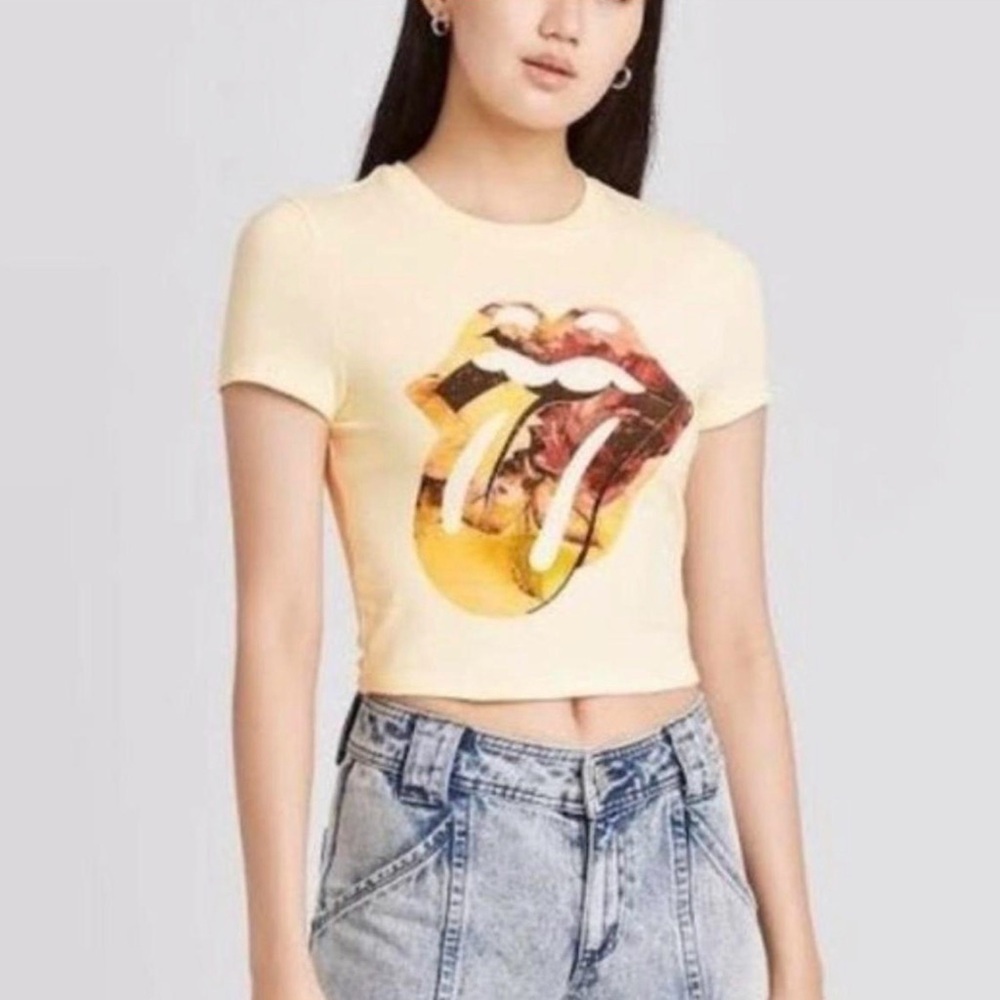 Rolling Stones tight crop Graphic Cream Women's Top
